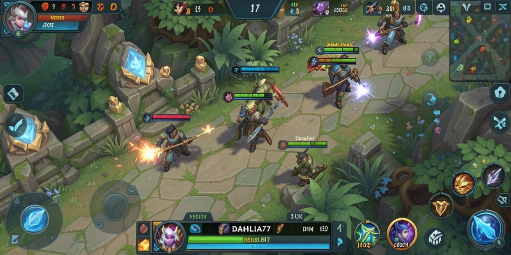 Tangkapan layar dari gameplay seru DAHLIA77 dalam pertarungan tim.