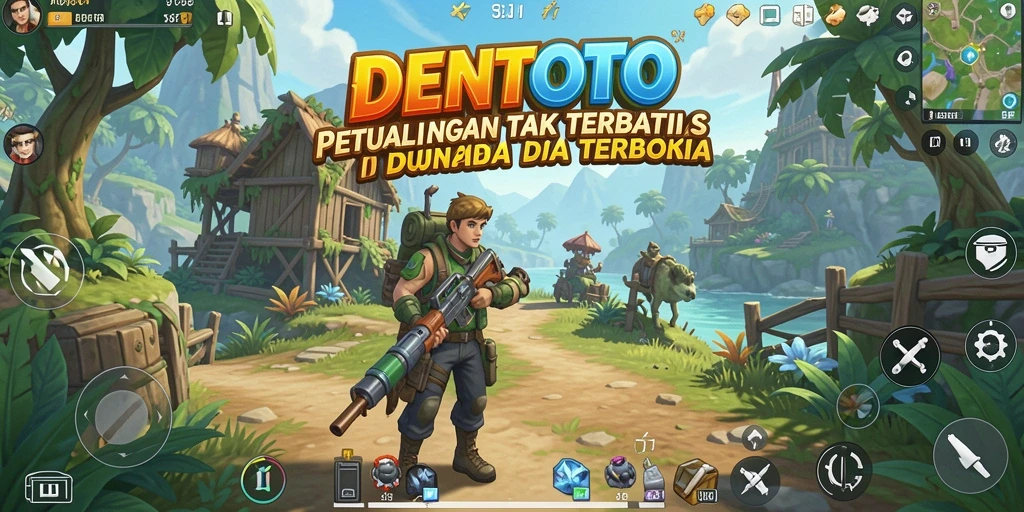 Tampilan gameplay DENTOTO dalam dunia terbuka yang luas.