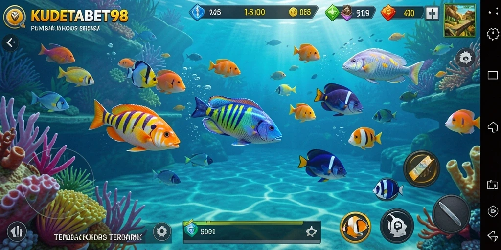 Tangkapan layar gameplay KUDETABET98 menampilkan serunya menembak ikan.