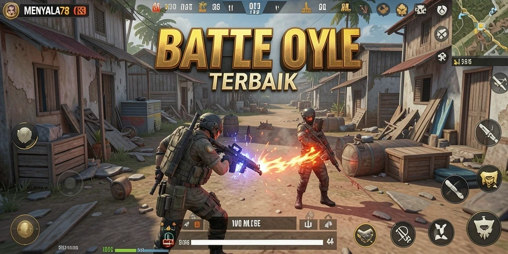 Tampilan aksi seru dalam gameplay MENYALA78 Battle Royale.