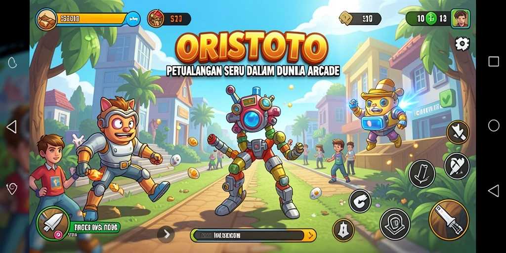 Screenshot utama ORISTOTO menampilkan aksi gameplay yang seru dan penuh tantangan.