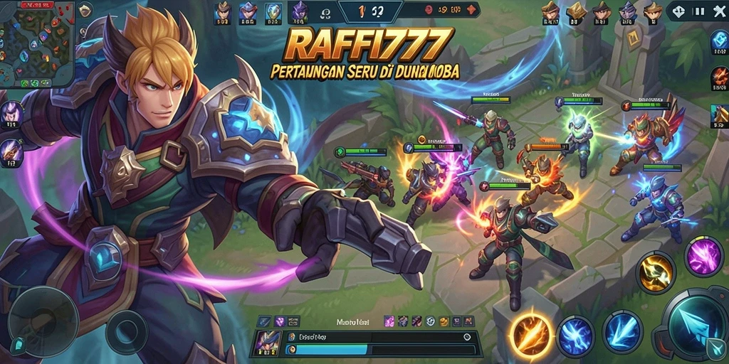 Gameplay MOBA seru dengan pertarungan strategis di RAFFI777.